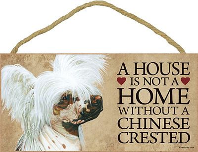 Chinese Crested Wood Dog Sign Wall Plaque 5 x 10  