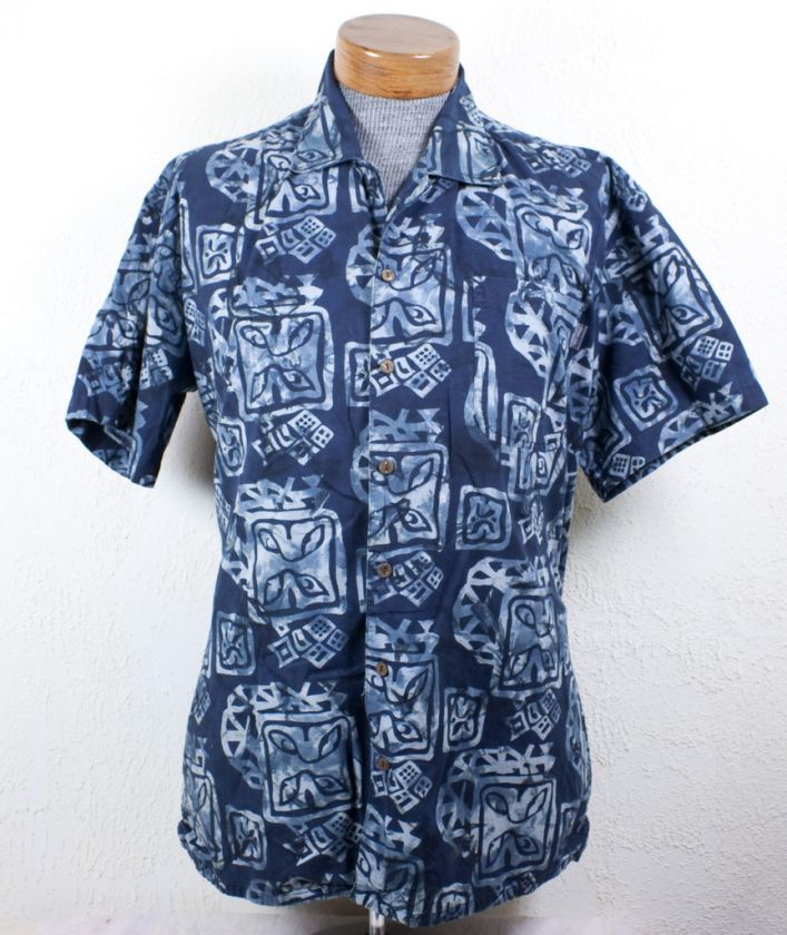   Hawaiian Style Black Camp Shirt Blues Go Fish Portland Oregon Size L