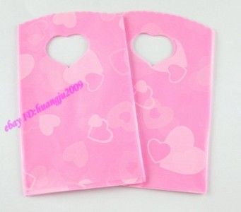 100 Pc Pink Love Heart Plastic Jewelry Gift Bag 15X9cm  