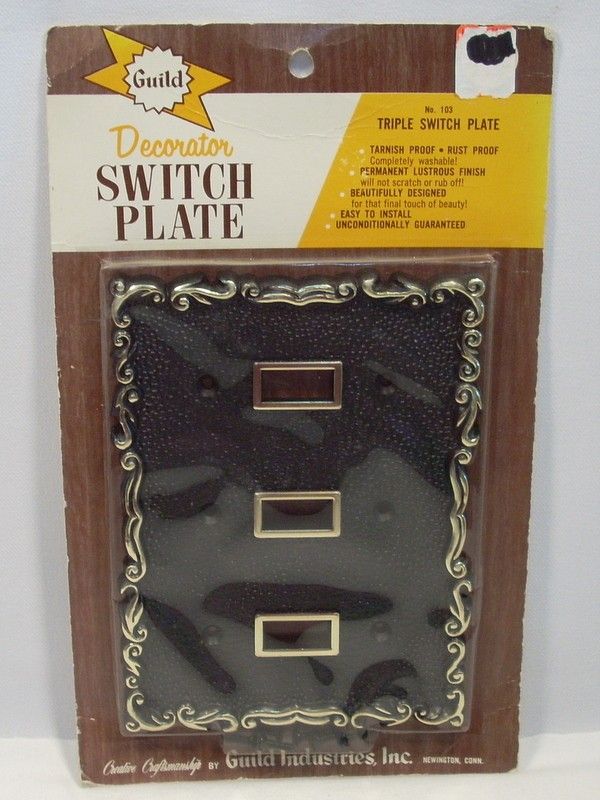 Guild Black w/Gold Trim Triple Light Switch Plate Cover  