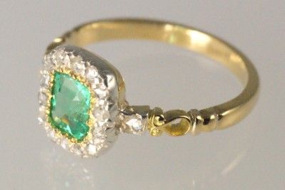   18ct Gold Emerald & Rose Cut Diamond Antique Ring ca 1850  