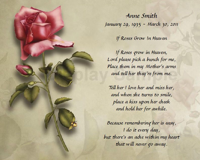 Poem For Loss Of Mother Personalized Memorial