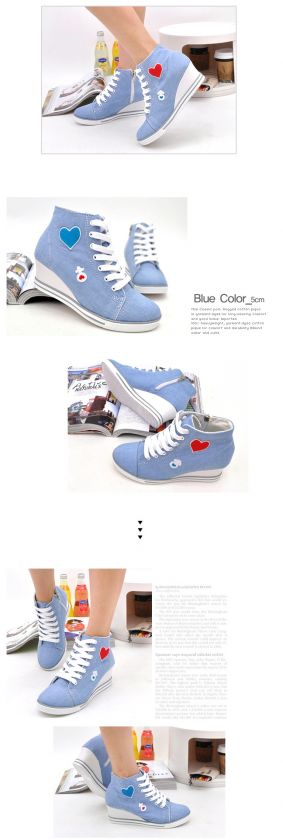   Heels High Top Sneakers Boots Shoes White/Skyblue US 5.5 8  