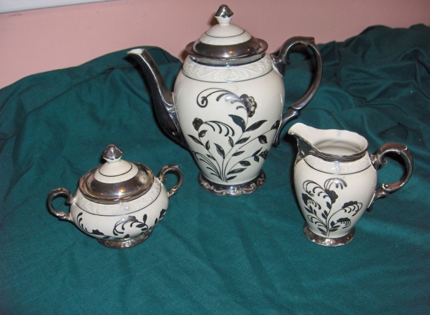 1930s RW (Wachter) China Coffee Pot Set Sterling Silver  