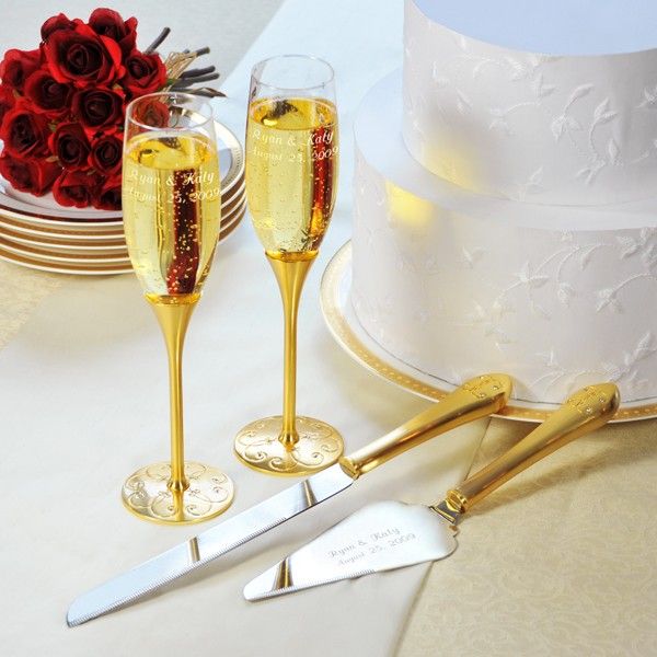 Wedding Flutes & Cake Knife Serving Set Engraved FREE  